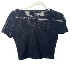 Forever 21 Black Lace Sheer Mesh Crop Top (Size M)